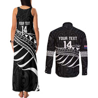 Custom Aotearoa Ice Hockey Couples Matching Tank Maxi Dress and Long Sleeve Button Shirt NZ Tiki Mascot - Maori Pattern LT14 - Polynesian Pride