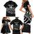 Custom Aotearoa Ice Hockey Family Matching Short Sleeve Bodycon Dress and Hawaiian Shirt NZ Tiki Mascot - Maori Pattern