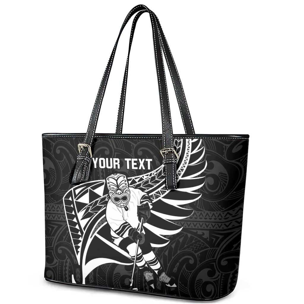 Custom Aotearoa Ice Hockey Leather Tote Bag NZ Tiki Mascot - Maori Pattern LT14 - Polynesian Pride