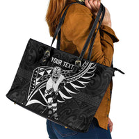 Custom Aotearoa Ice Hockey Leather Tote Bag NZ Tiki Mascot - Maori Pattern LT14 - Polynesian Pride