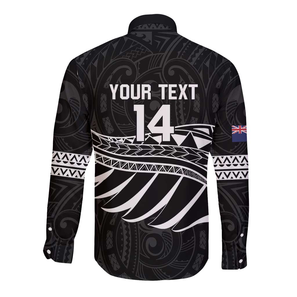 Custom Aotearoa Ice Hockey Long Sleeve Button Shirt NZ Tiki Mascot - Maori Pattern