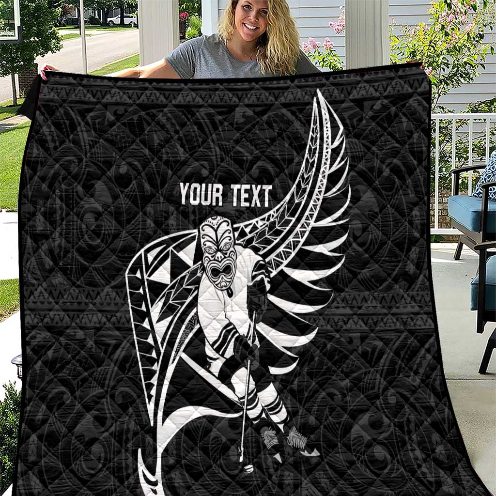 Custom Aotearoa Ice Hockey Quilt NZ Tiki Mascot - Maori Pattern