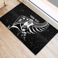 Custom Aotearoa Ice Hockey Rubber Doormat NZ Tiki Mascot - Maori Pattern LT14 - Polynesian Pride