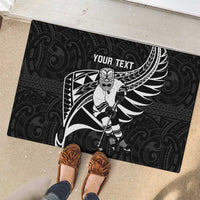Custom Aotearoa Ice Hockey Rubber Doormat NZ Tiki Mascot - Maori Pattern LT14 - Polynesian Pride