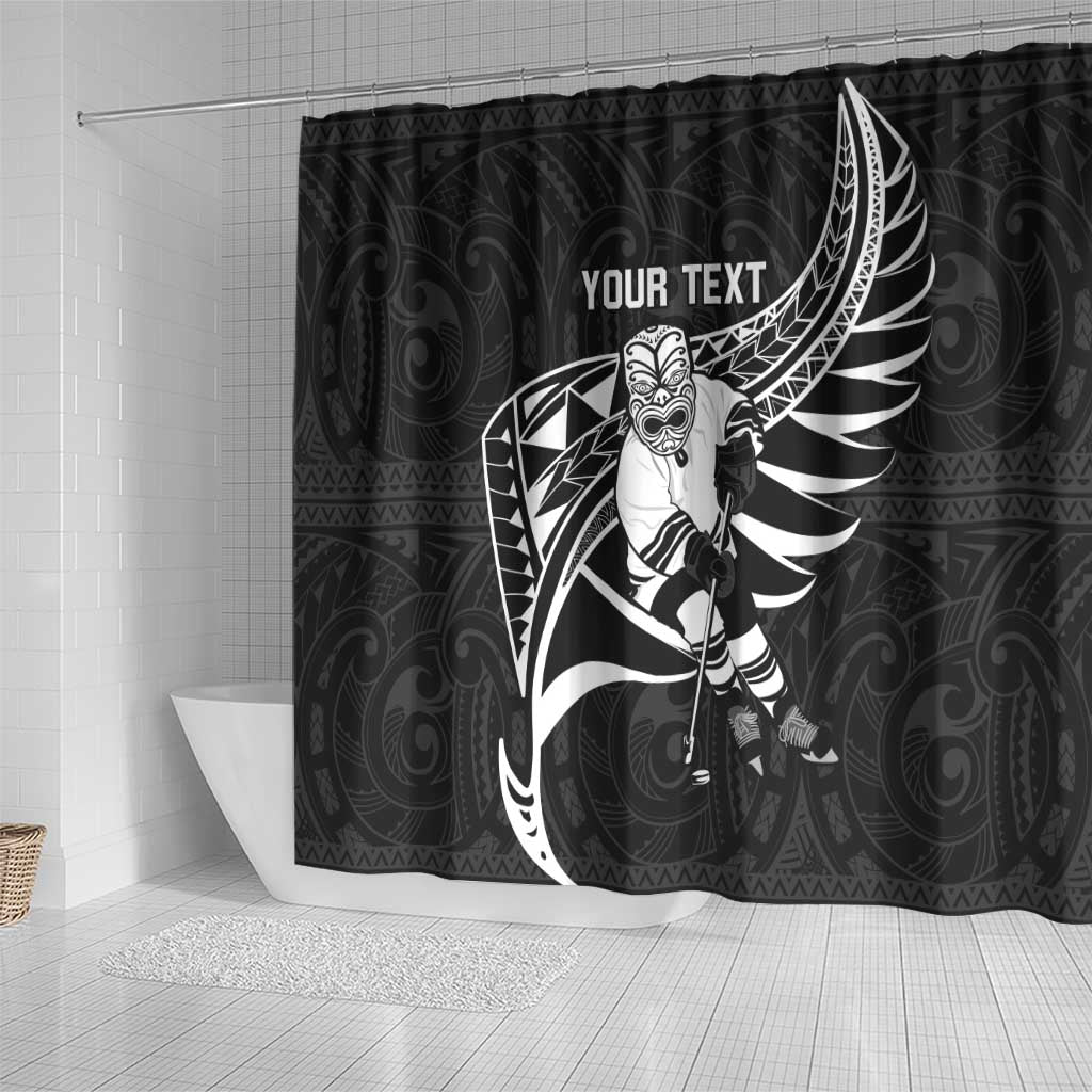 Custom Aotearoa Ice Hockey Shower Curtain NZ Tiki Mascot - Maori Pattern