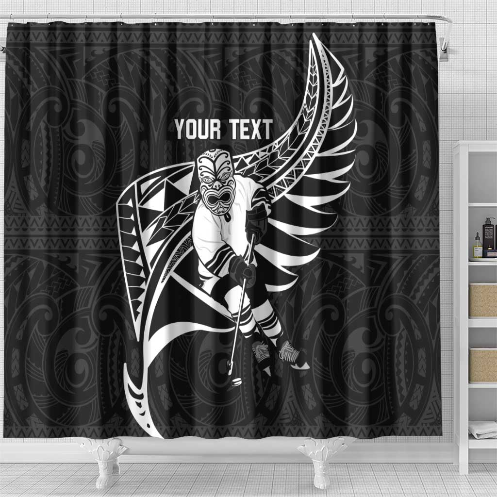 Custom Aotearoa Ice Hockey Shower Curtain NZ Tiki Mascot - Maori Pattern