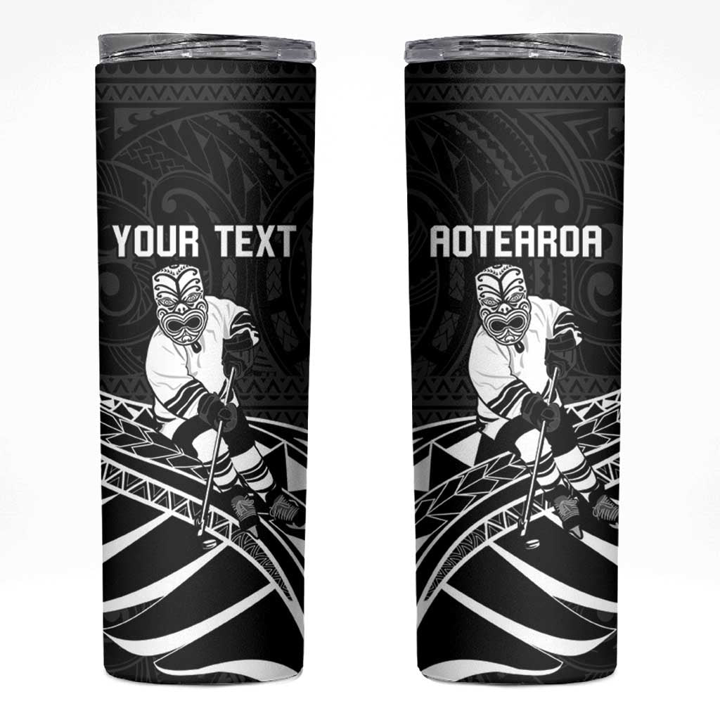 Personalised Aotearoa Ice Hockey Skinny Tumbler NZ Tiki Mascot - Maori Pattern LT14