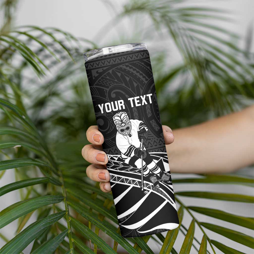 Personalised Aotearoa Ice Hockey Skinny Tumbler NZ Tiki Mascot - Maori Pattern LT14