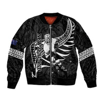 Custom Aotearoa Ice Hockey Sleeve Zip Bomber Jacket NZ Tiki Mascot - Maori Pattern