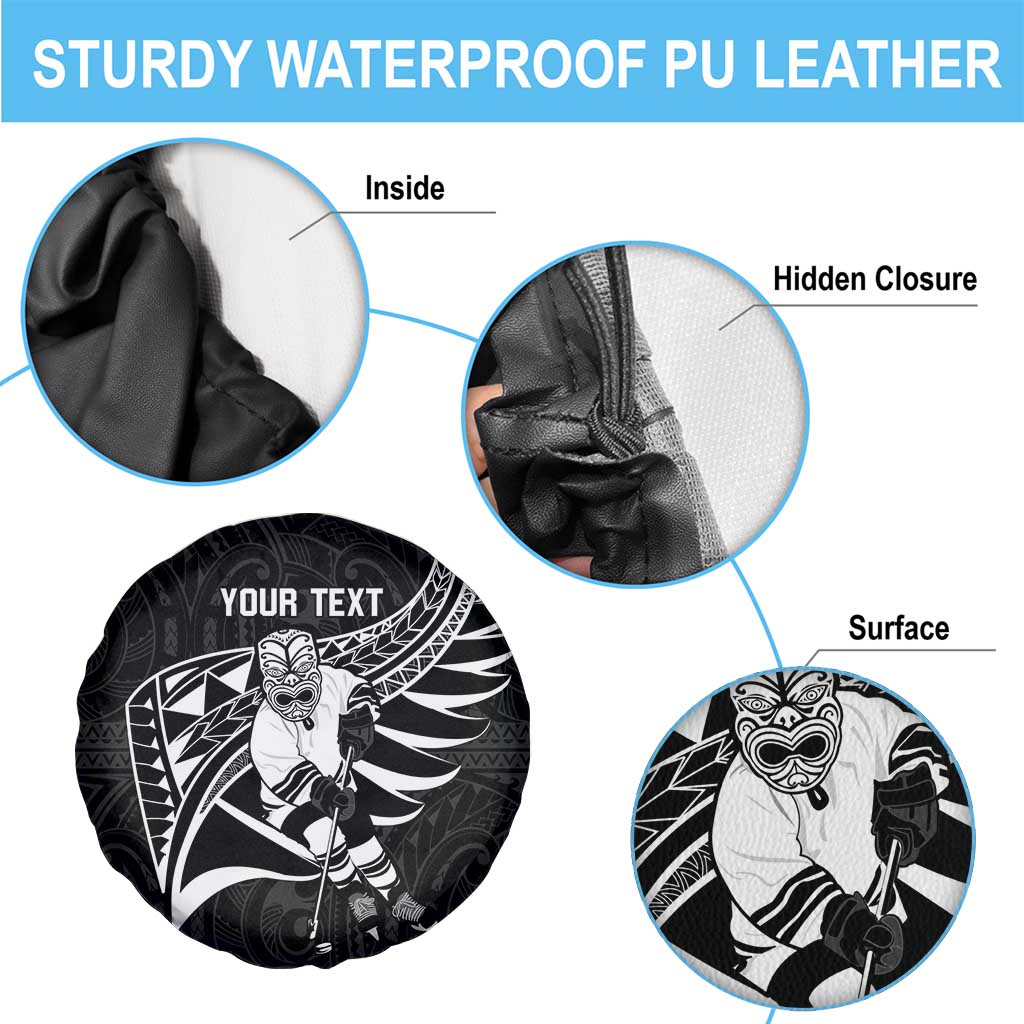 Custom Aotearoa Ice Hockey Spare Tire Cover NZ Tiki Mascot - Maori Pattern LT14 - Polynesian Pride