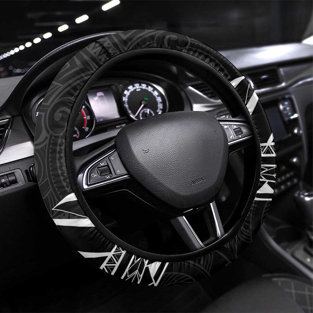 Aotearoa Ice Hockey Steering Wheel Cover NZ Tiki Mascot - Maori Pattern LT14 Universal Fit Black - Polynesian Pride