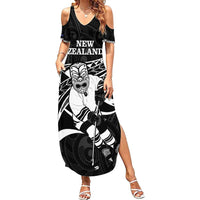 Custom Aotearoa Ice Hockey Summer Maxi Dress NZ Tiki Mascot - Maori Pattern LT14 Women Black - Polynesian Pride