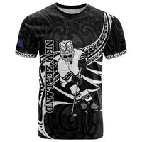 Custom Aotearoa Ice Hockey T Shirt NZ Tiki Mascot - Maori Pattern LT14 Black - Polynesian Pride