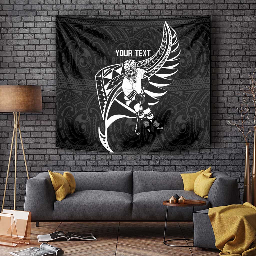 Custom Aotearoa Ice Hockey Tapestry NZ Tiki Mascot - Maori Pattern