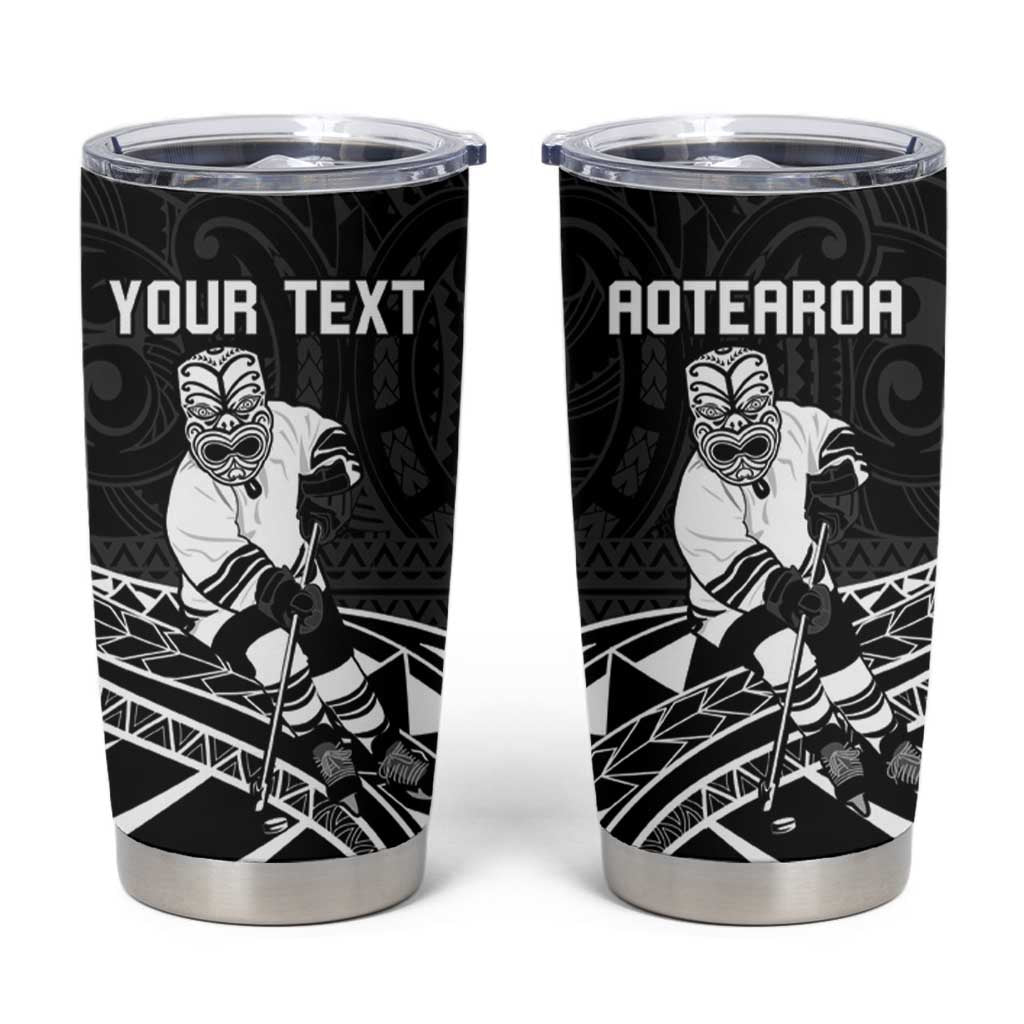 Personalised Aotearoa Ice Hockey Tumbler Cup NZ Tiki Mascot - Maori Pattern LT14 Black - Polynesian Pride