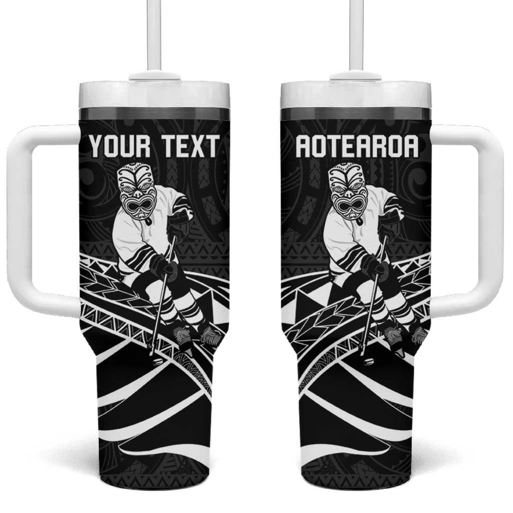 Personalised Aotearoa Ice Hockey Tumbler With Handle NZ Tiki Mascot - Maori Pattern LT14 One Size: 40 oz Black - Polynesian Pride