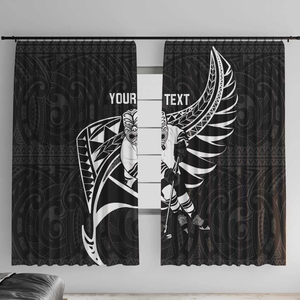 Custom Aotearoa Ice Hockey Window Curtain NZ Tiki Mascot - Maori Pattern