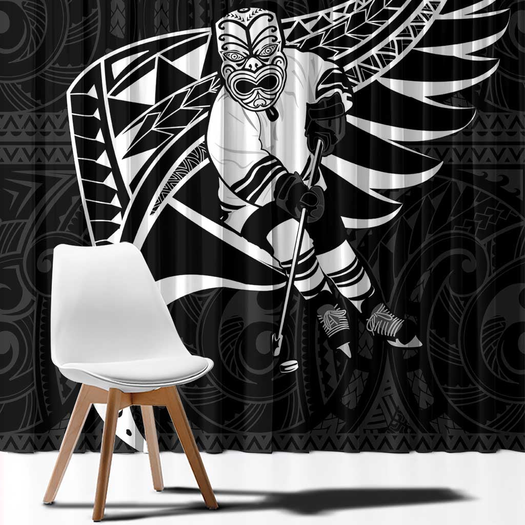 Custom Aotearoa Ice Hockey Window Curtain NZ Tiki Mascot - Maori Pattern LT14 - Polynesian Pride