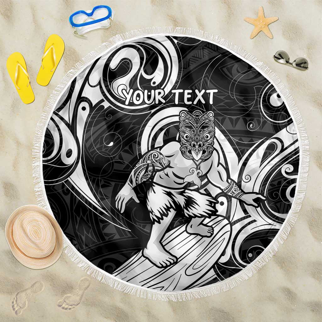 Personalised New Zealand Surfing Beach Blanket Aotearoa Maori Tiki Haka LT14 One Size 150cm Black - Polynesian Pride