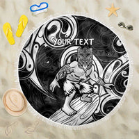 Personalised New Zealand Surfing Beach Blanket Aotearoa Maori Tiki Haka LT14 One Size 150cm Black - Polynesian Pride