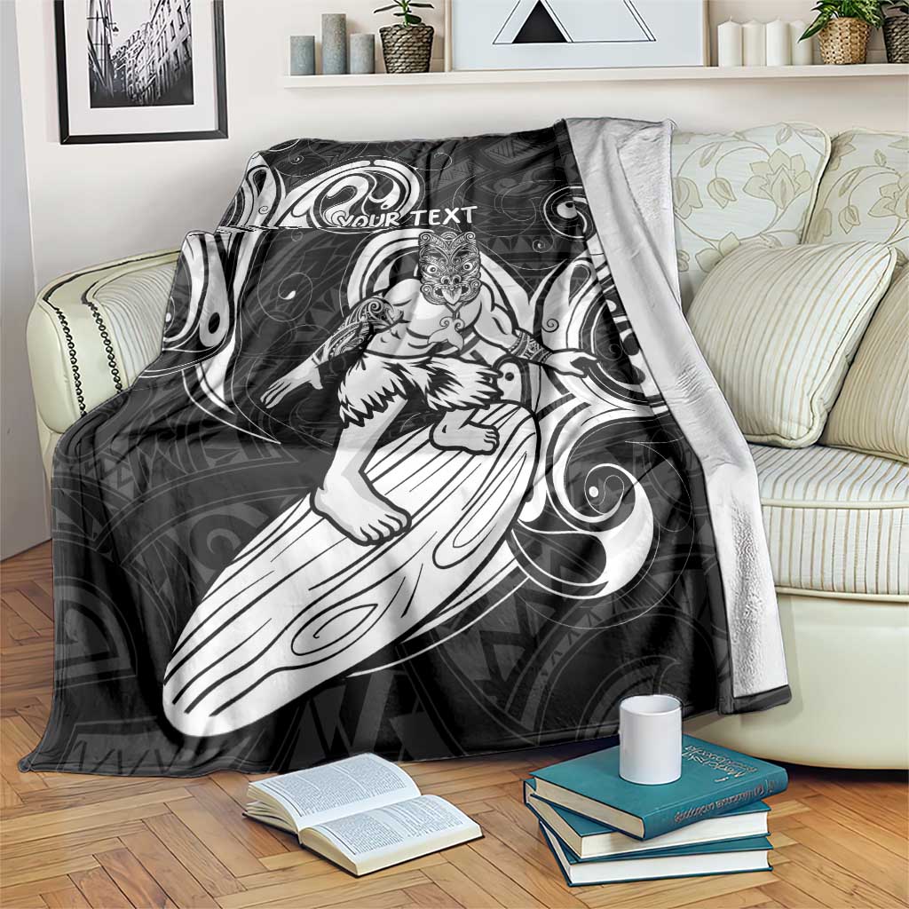 Personalised New Zealand Surfing Blanket Aotearoa Maori Tiki Haka LT14 Black - Polynesian Pride