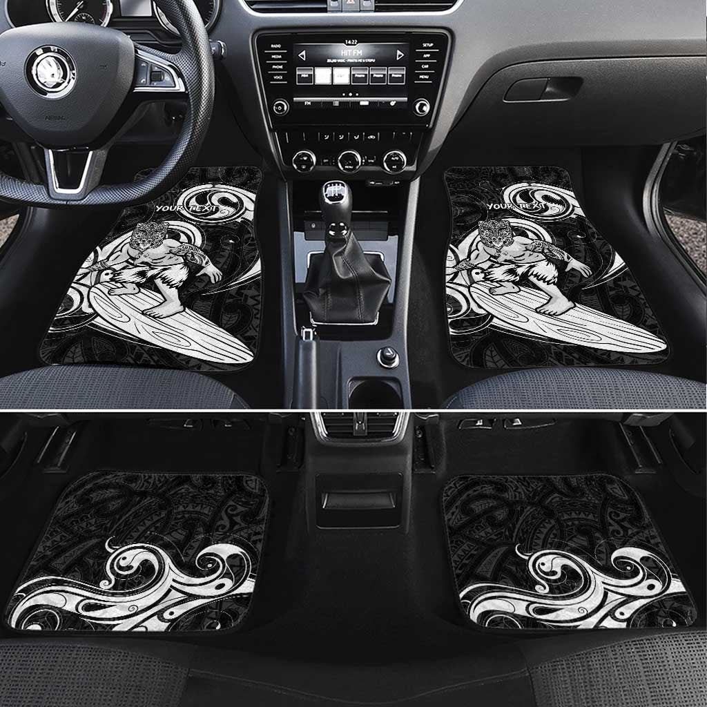 Personalised New Zealand Surfing Car Mats Aotearoa Maori Tiki Haka LT14 Set 4pcs Black - Polynesian Pride