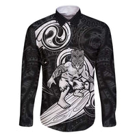 Personalised New Zealand Surfing Family Matching Off Shoulder Short Dress and Hawaiian Shirt Aotearoa Maori Tiki Haka