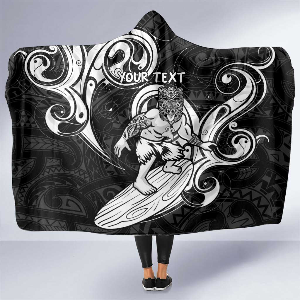 Personalised New Zealand Surfing Hooded Blanket Aotearoa Maori Tiki Haka LT14 One Size Black - Polynesian Pride