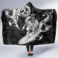 Personalised New Zealand Surfing Hooded Blanket Aotearoa Maori Tiki Haka LT14 One Size Black - Polynesian Pride