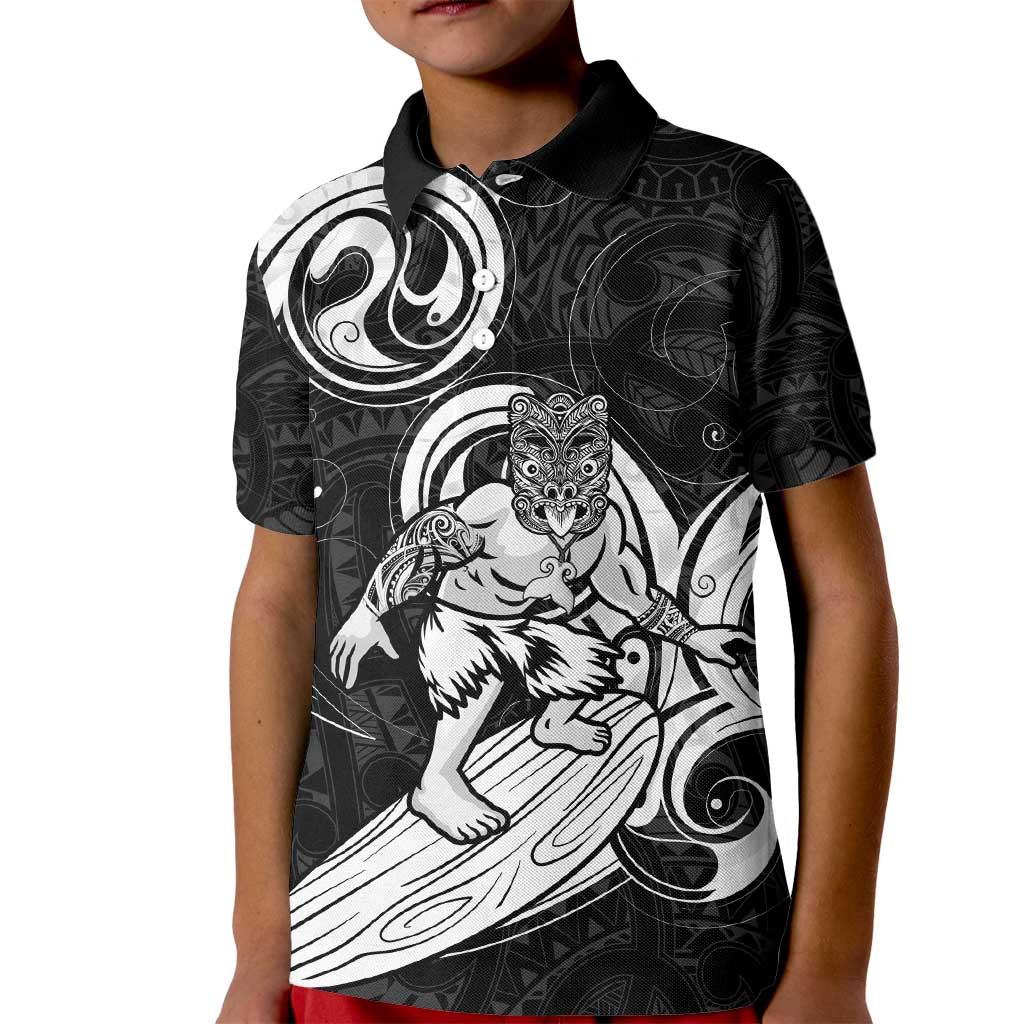 Personalised New Zealand Surfing Kid Polo Shirt Aotearoa Maori Tiki Haka