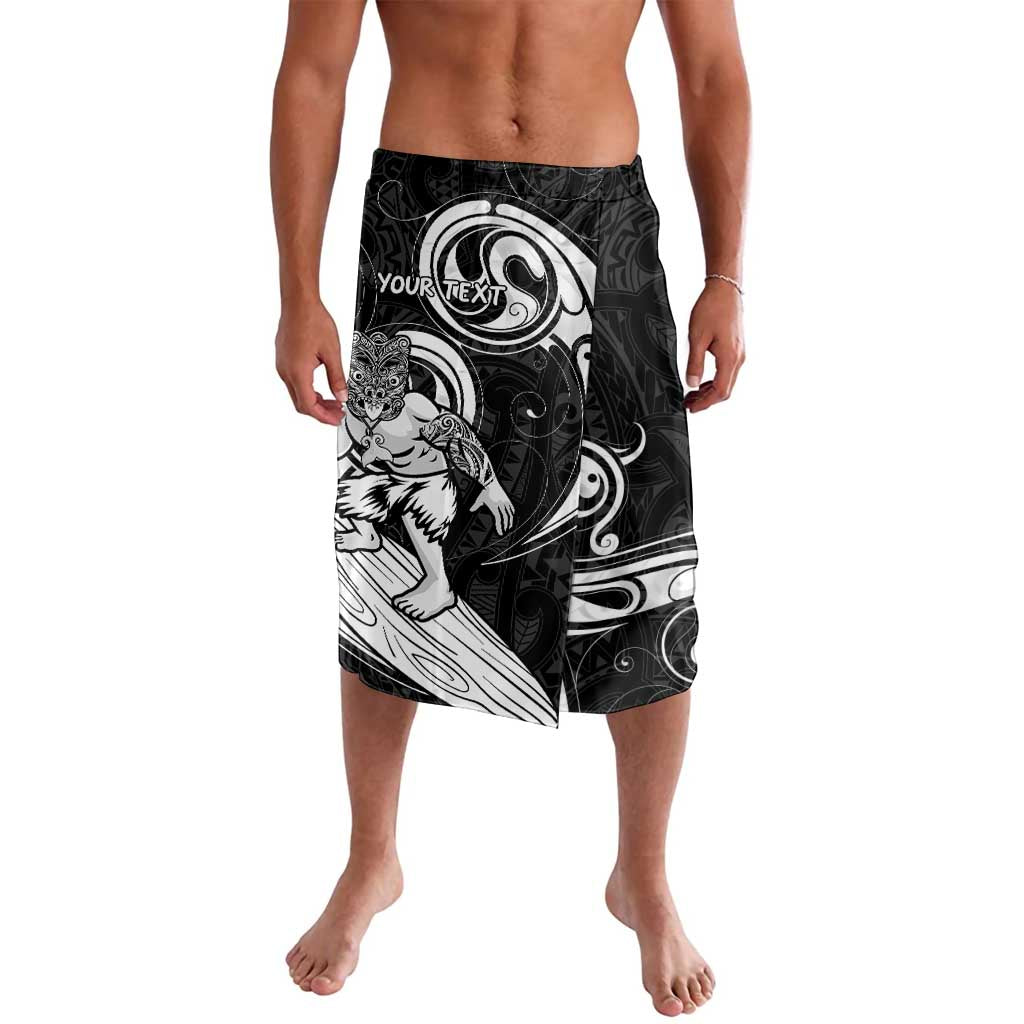 Personalised New Zealand Surfing Lavalava Aotearoa Maori Tiki Haka LT14 Black - Polynesian Pride
