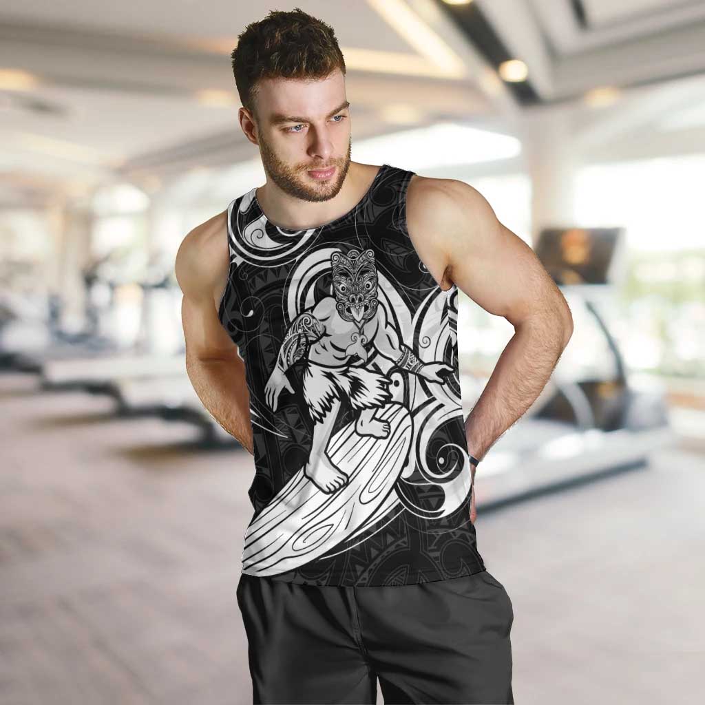 Personalised New Zealand Surfing Men Tank Top Aotearoa Maori Tiki Haka LT14 Black - Polynesian Pride
