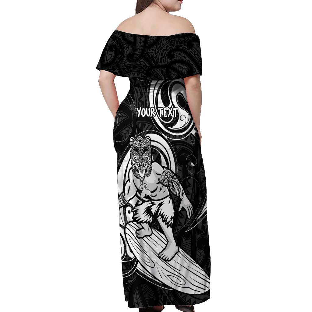 Personalised New Zealand Surfing Off Shoulder Maxi Dress Aotearoa Maori Tiki Haka