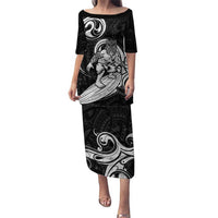 Personalised New Zealand Surfing Puletasi Aotearoa Maori Tiki Haka LT14 Long Dress Black - Polynesian Pride