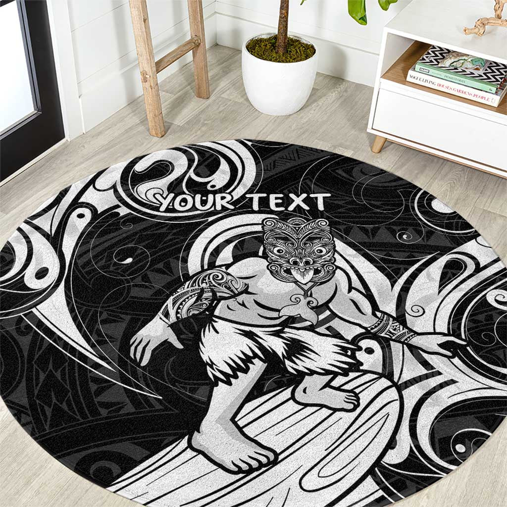 Personalised New Zealand Surfing Round Carpet Aotearoa Maori Tiki Haka