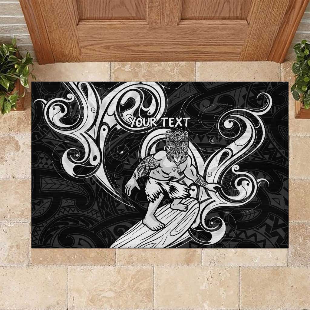 Personalised New Zealand Surfing Rubber Doormat Aotearoa Maori Tiki Haka LT14 Black - Polynesian Pride