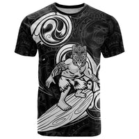 Personalised New Zealand Surfing T Shirt Aotearoa Maori Tiki Haka LT14 Black - Polynesian Pride