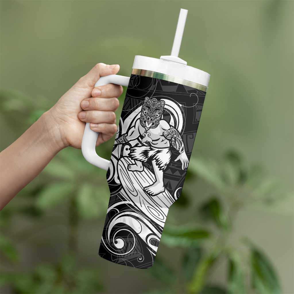 Personalised New Zealand Surfing Tumbler With Handle Aotearoa Maori Tiki Haka LT14 - Polynesian Pride