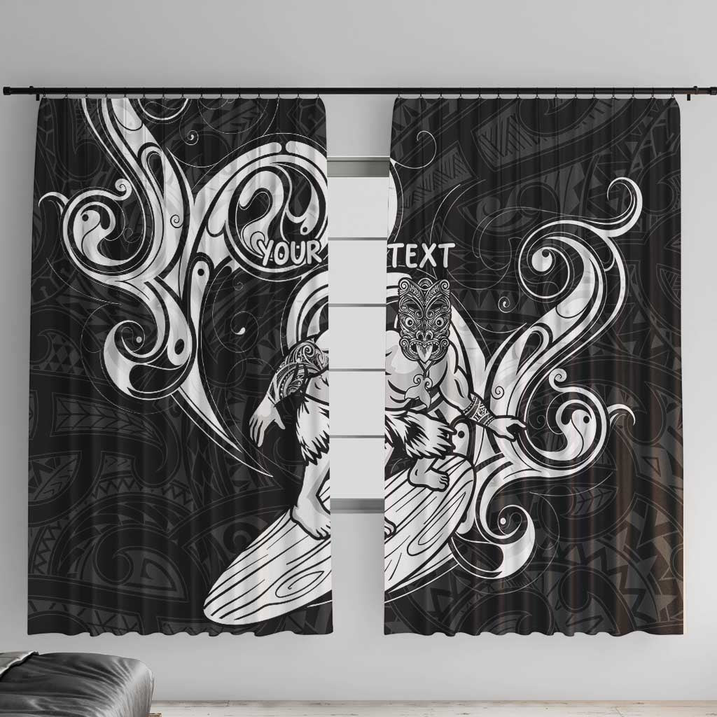 Personalised New Zealand Surfing Window Curtain Aotearoa Maori Tiki Haka LT14 With Hooks Black - Polynesian Pride