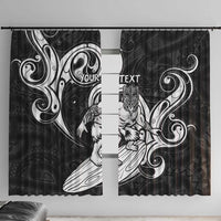 Personalised New Zealand Surfing Window Curtain Aotearoa Maori Tiki Haka LT14 With Hooks Black - Polynesian Pride