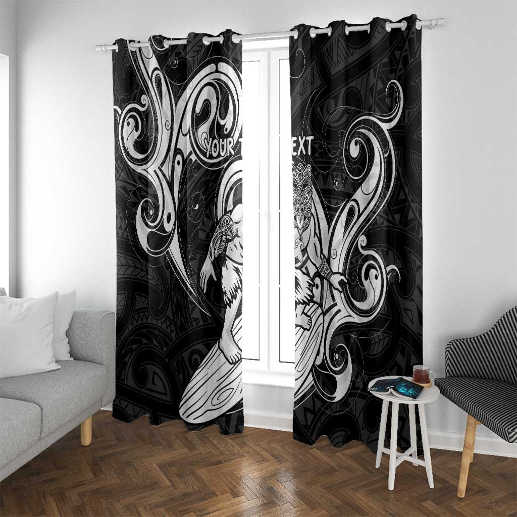 Personalised New Zealand Surfing Window Curtain Aotearoa Maori Tiki Haka LT14 With Grommets Black - Polynesian Pride