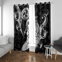 Personalised New Zealand Surfing Window Curtain Aotearoa Maori Tiki Haka LT14 With Grommets Black - Polynesian Pride