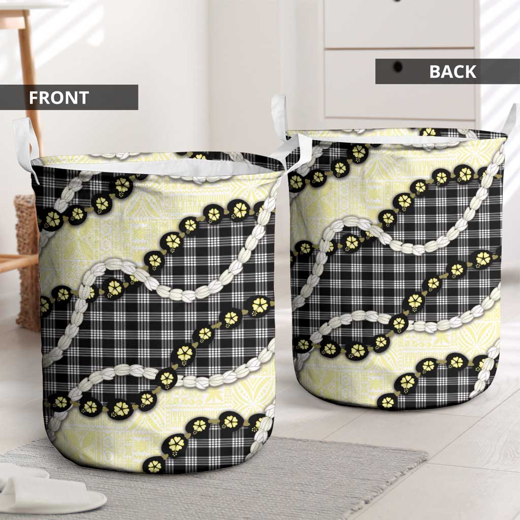 Black Palaka Hawaii Laundry Basket Kukui Nut Pikake Lei Hawaiian Tapa Pattern LT14 - Polynesian Pride