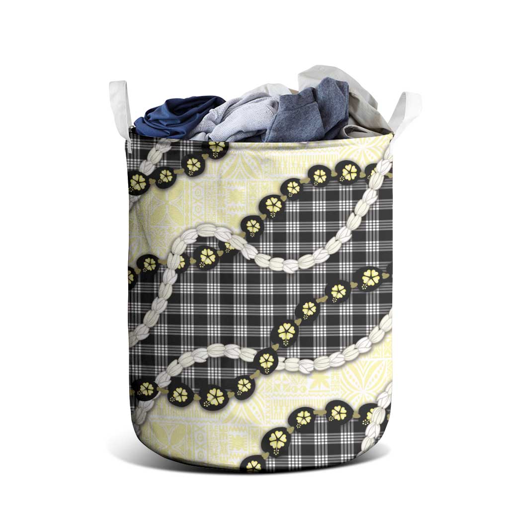 Black Palaka Hawaii Laundry Basket Kukui Nut Pikake Lei Hawaiian Tapa Pattern LT14 - Polynesian Pride