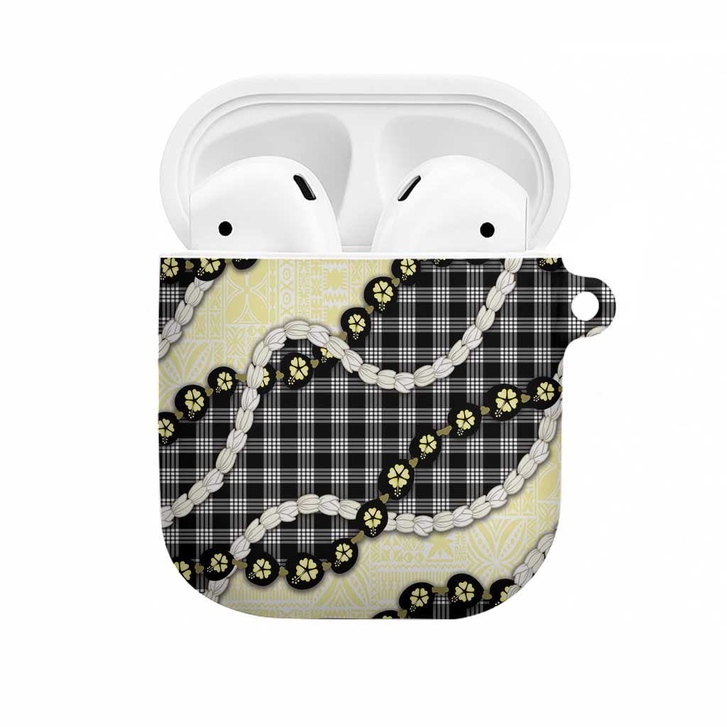 Black Palaka Hawaii AirPods Case Kukui Nut Pikake Lei Hawaiian Tapa Pattern - Polynesian Pride
