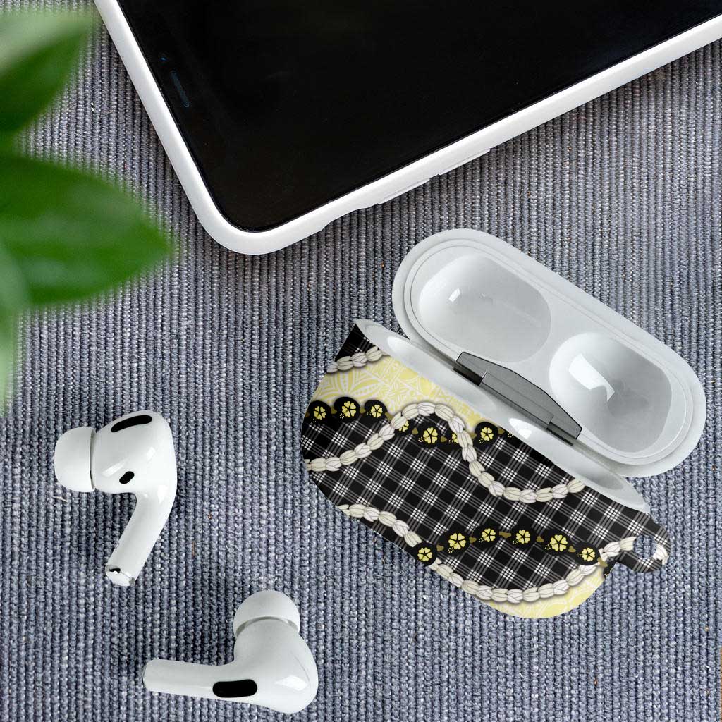 Black Palaka Hawaii AirPods Case Kukui Nut Pikake Lei Hawaiian Tapa Pattern LT14 - Polynesian Pride