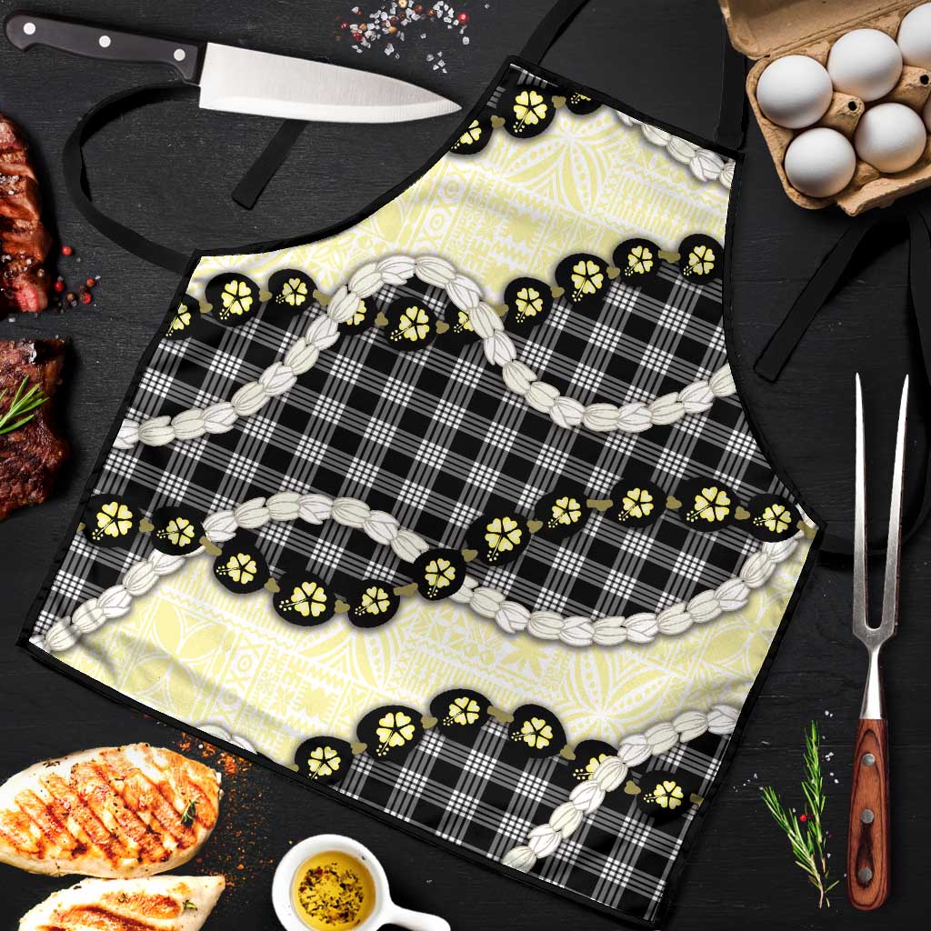 Black Palaka Hawaii Apron Kukui Nut Pikake Lei Hawaiian Tapa Pattern LT14 Black - Polynesian Pride