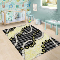 Black Palaka Hawaii Area Rug Kukui Nut Pikake Lei Hawaiian Tapa Pattern - Polynesian Pride