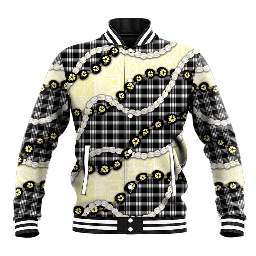 Black Palaka Hawaii Baseball Jacket Kukui Nut Pikake Lei Hawaiian Tapa Pattern LT14 Unisex Black - Polynesian Pride