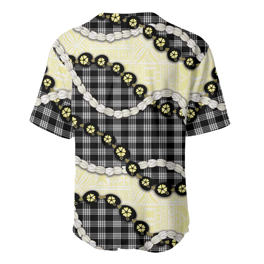Black Palaka Hawaii Baseball Jersey Kukui Nut Pikake Lei Hawaiian Tapa Pattern - Polynesian Pride